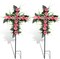 2 Sets Artificial Cemetery Flowers – Pink Memorial Rose Bouquets with Graveyard Cross Stakes for Grave Decoration